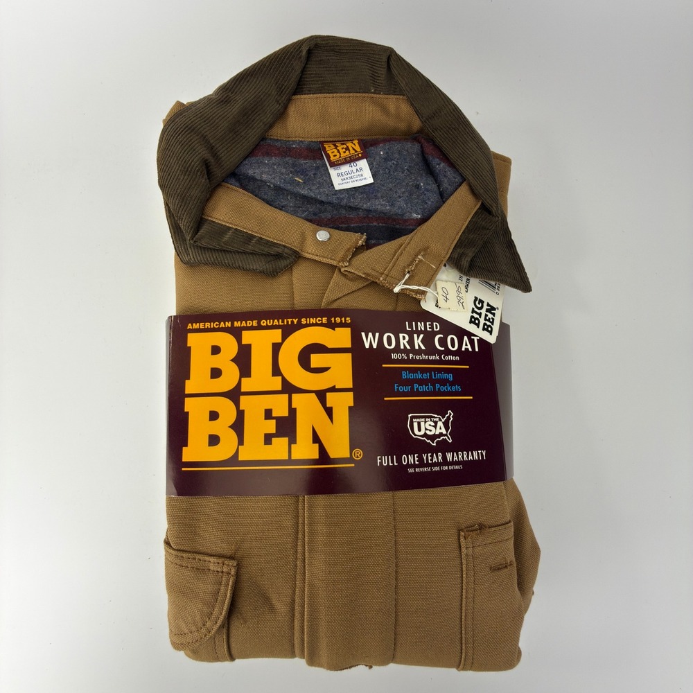 Big Ben Vintage Chore Coat Blanket Lined Brown Mens 40 Medium NWT NOS USA